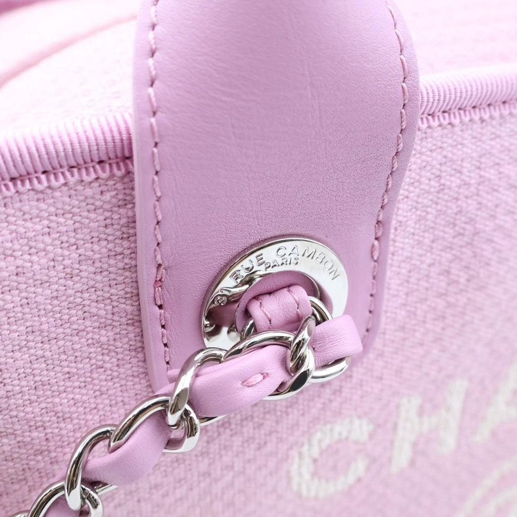 CHANEL(シャネル) ドーヴィル ボーリングバッグ 2WAYハンドバッグ チェーンショルダーバッグ ピンク レザー×キャンバス プレートシリアル A92749 シルバー金具 レディース
