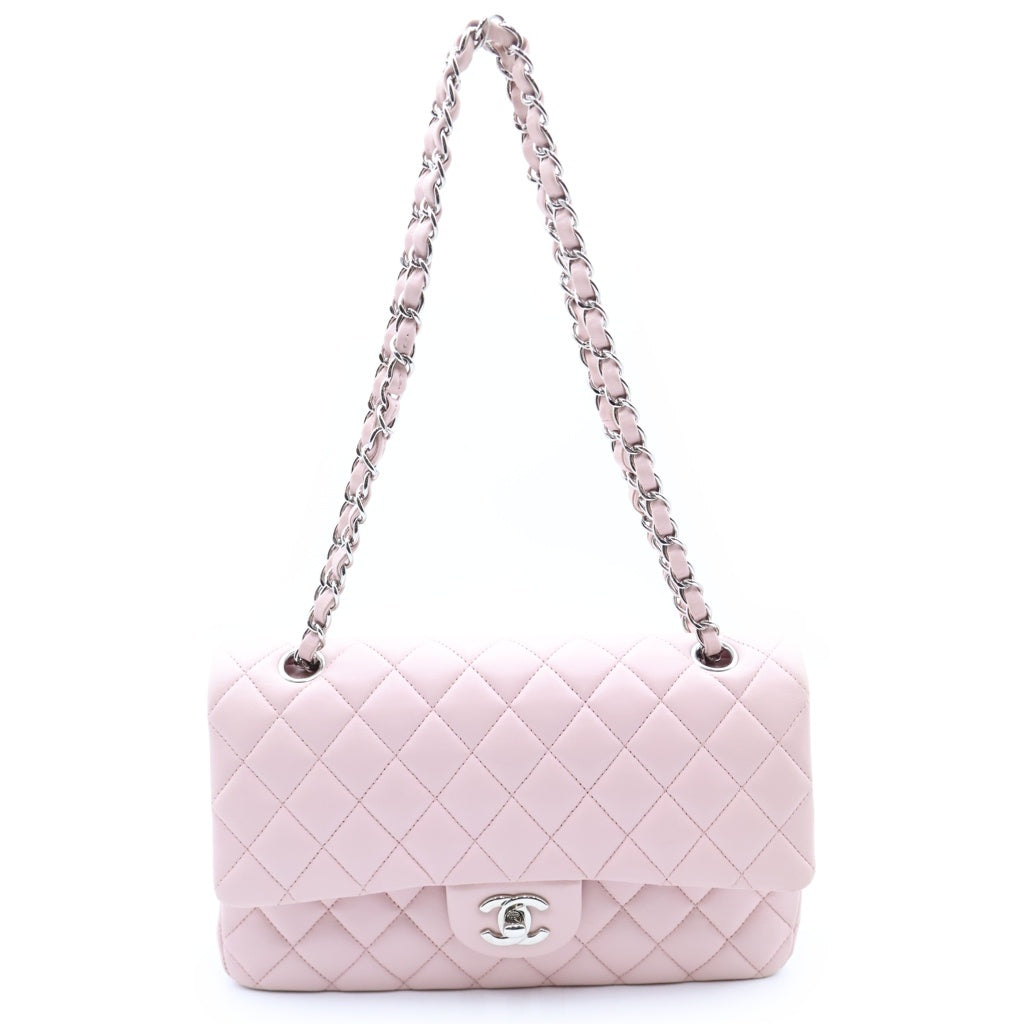 CHANEL(シャネル) マトラッセ25 ダブルフラップ ダブルチェーンショルダーバッグ ピンク ラムスキン 22番台 A01112 シルバー金具 レディース