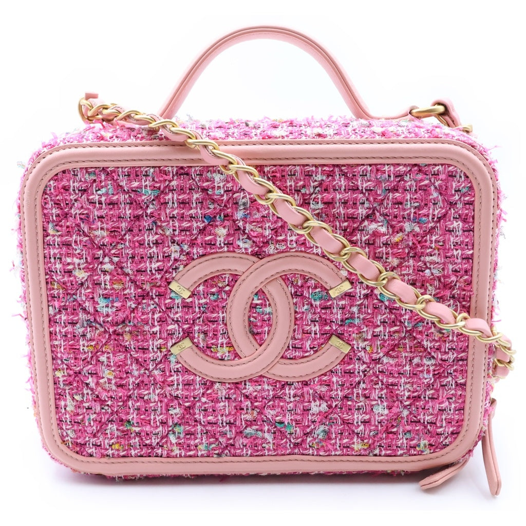 CHANEL(シャネル) バニティーケース CCフィリグリー 2WAYハンドバッグ チェーンショルダーバッグ ピンク レザー×ツイード 27番台 AS1785 ゴールド金具 レディース