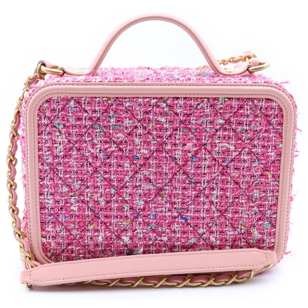 CHANEL(シャネル) バニティーケース CCフィリグリー 2WAYハンドバッグ チェーンショルダーバッグ ピンク レザー×ツイード 27番台 AS1785 ゴールド金具 レディース