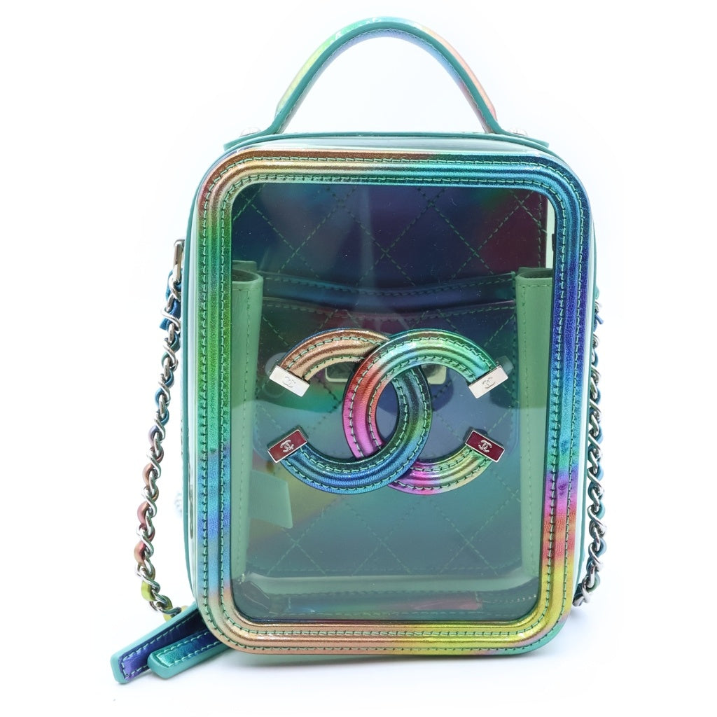 CHANEL(シャネル) CCフィリグリー ハンド ショルダーバッグ ビニール パテントレザー シルバー金具 レインボー 28番台 レディース