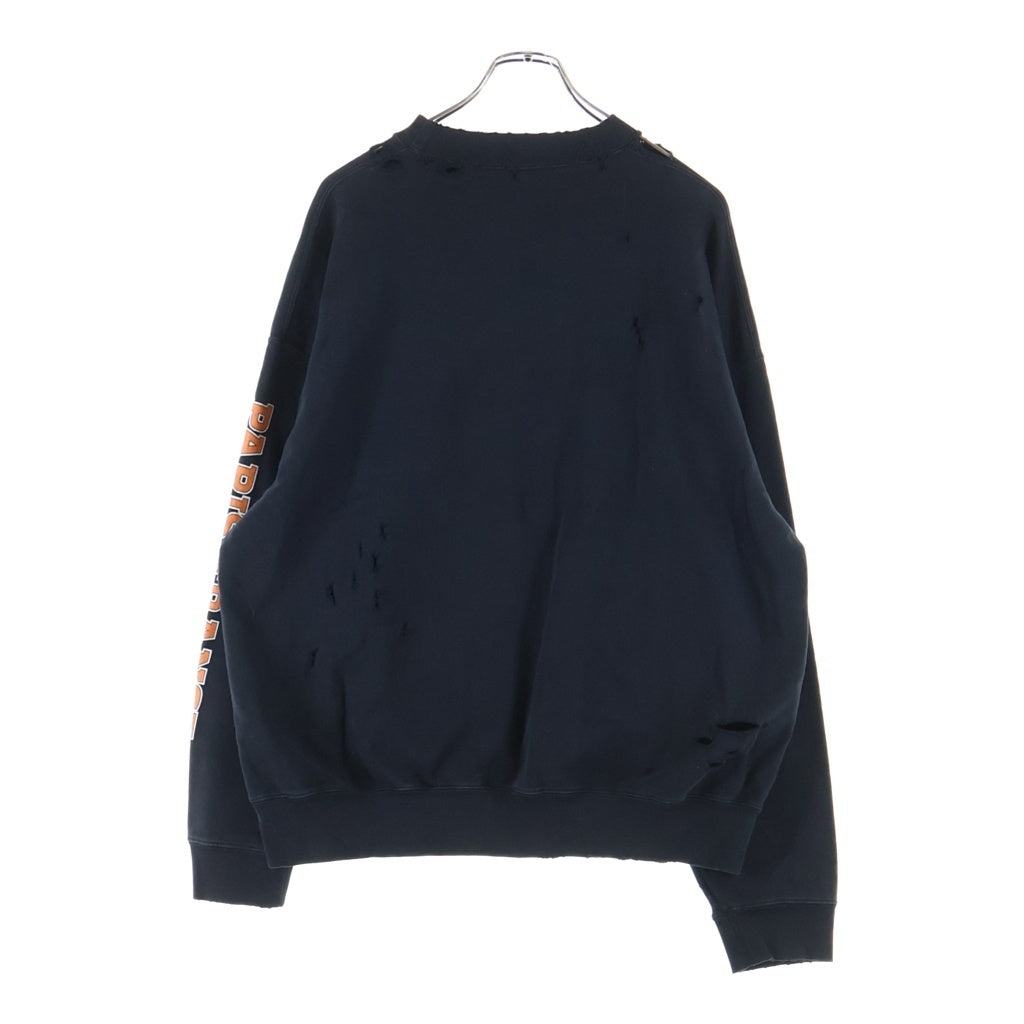BALENCIAGA(バレンシアガ) カレッジロゴプリント ダメージ加工 スウェットクルーネックシャツ トレーナー ブラック 676629 TLVJ3