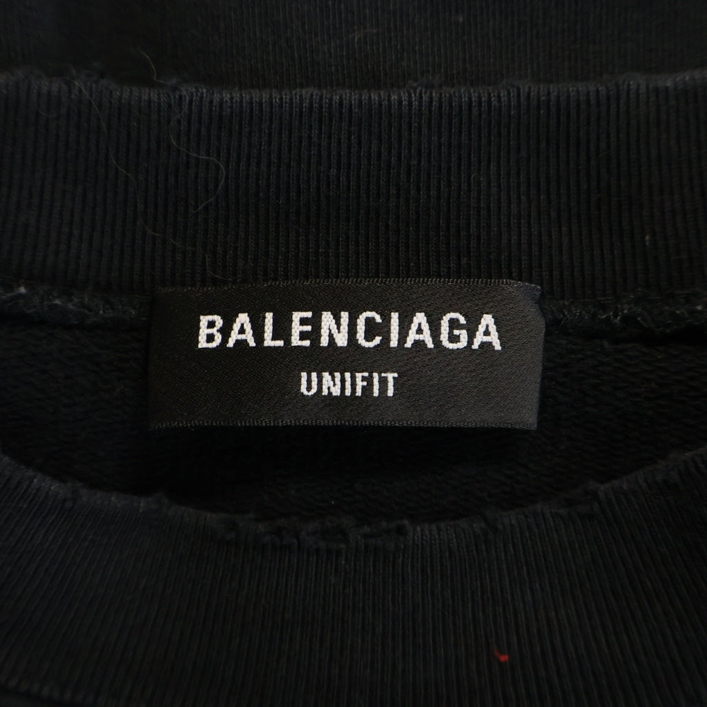 BALENCIAGA(バレンシアガ) カレッジロゴプリント ダメージ加工 スウェットクルーネックシャツ トレーナー ブラック 676629 TLVJ3