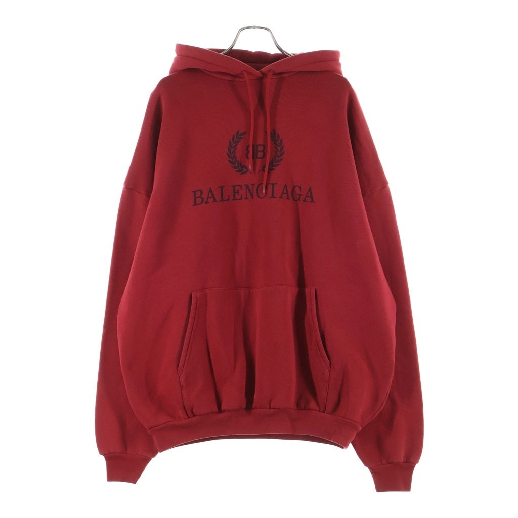 BALENCIAGA(バレンシアガ) 18AW BBロゴプリント オーバーサイズ スウェットプルオーバーパーカー ワインレッド 556111 TDV04