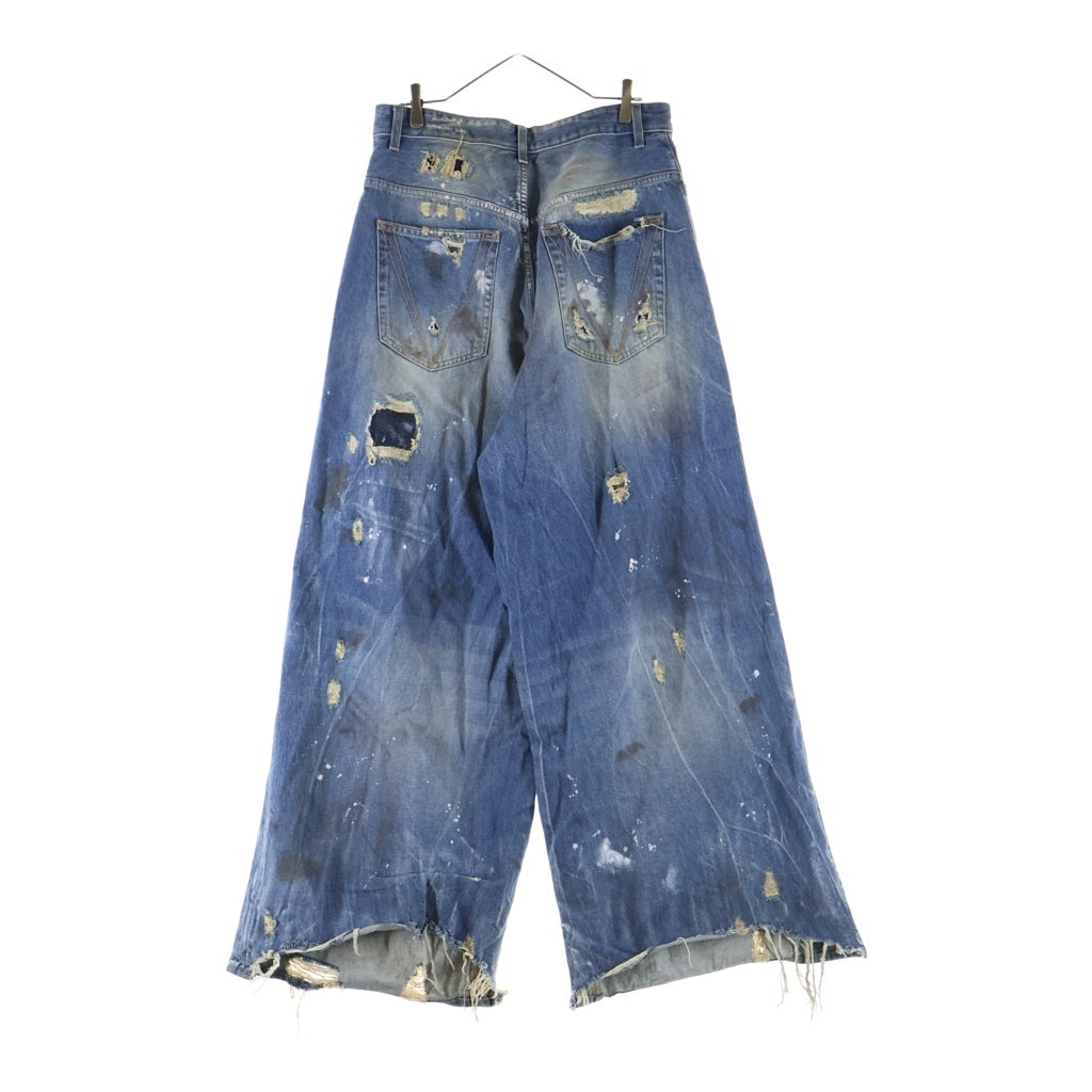 VETEMENTS(ヴェトモン) 24AW TRASHED BIG SHAPE JEANS デストロイ加工 ビッグシェイプ デニムパンツ インディゴ UA65PA885D