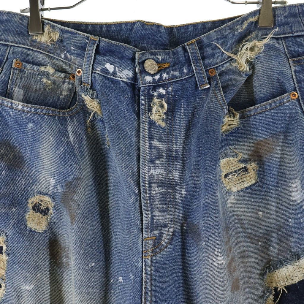 VETEMENTS(ヴェトモン) 24AW TRASHED BIG SHAPE JEANS デストロイ加工 ビッグシェイプ デニムパンツ インディゴ UA65PA885D