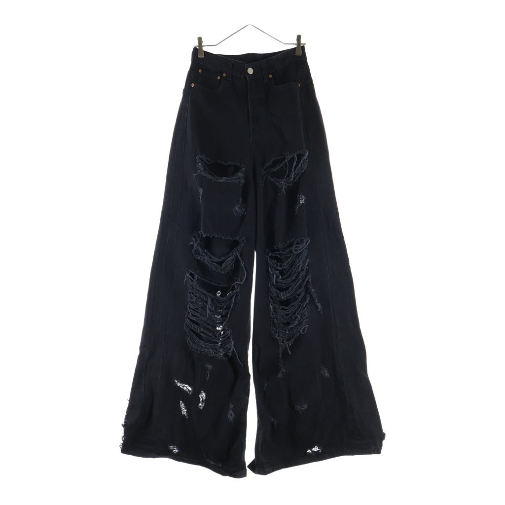 VETEMENTS(ヴェトモン) 23AW Destroyed Baggy Jeans デトロイバギージーンズ ワイドデニムパンツ ブラック UE54PA240B