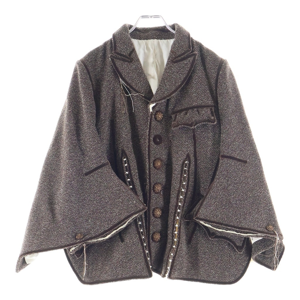 NUMBER (N)INE(ナンバーナイン) 09AW A CLOSED FEELING期 裏地シルク 装飾ウールポンチョ クルミボタン付き ブラウン F09-NJ023