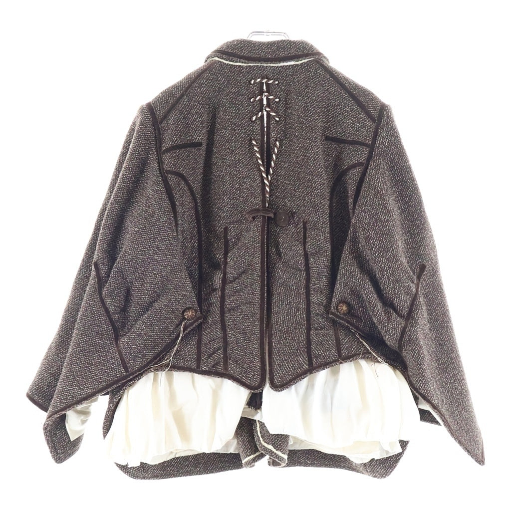 NUMBER (N)INE(ナンバーナイン) 09AW A CLOSED FEELING期 裏地シルク 装飾ウールポンチョ クルミボタン付き ブラウン F09-NJ023