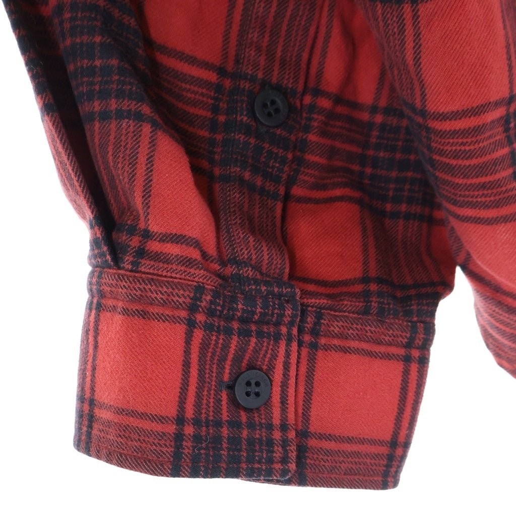 BALENCIAGA(バレンシアガ) HOODED CHECK SHIRT ダメージ加工 フーデッド長袖チェックシャツ レッド/ブラック 746369 TNM25