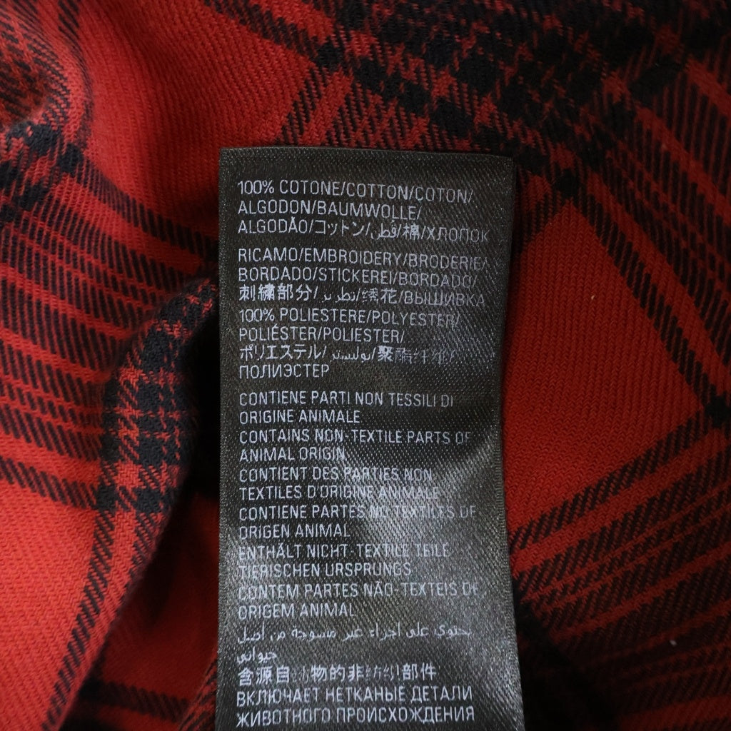 BALENCIAGA(バレンシアガ) HOODED CHECK SHIRT ダメージ加工 フーデッド長袖チェックシャツ レッド/ブラック 746369 TNM25