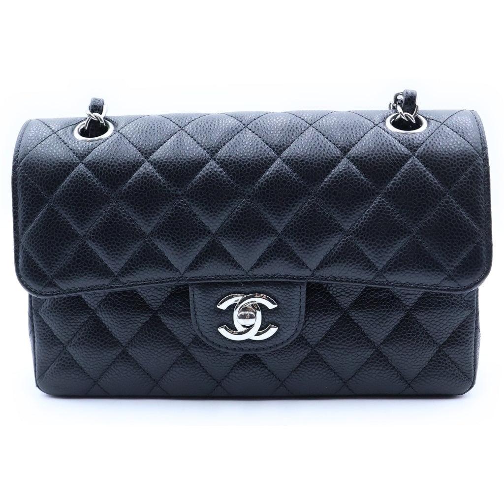 CHANEL(シャネル) マトラッセ23 ダブルフラップ ダブルチェーン ショルダーバッグ ブラック キャビアスキン ランダムプレート ゴールド金具 A01113 レディース