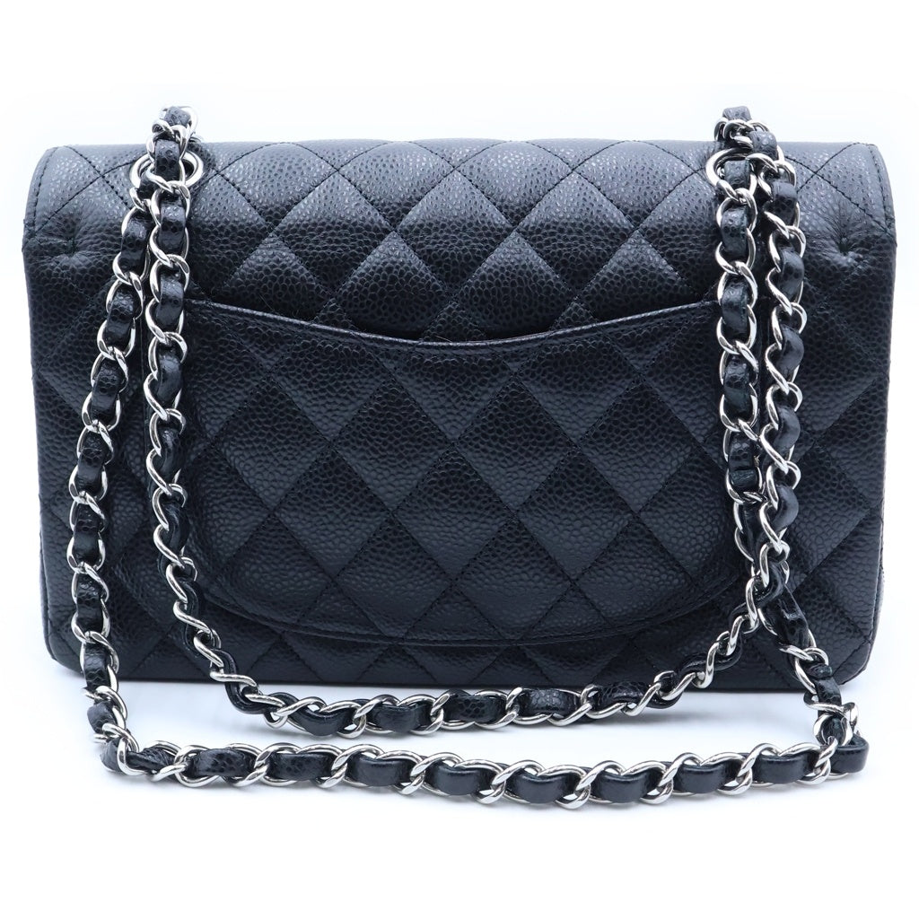 CHANEL(シャネル) マトラッセ23 ダブルフラップ ダブルチェーン ショルダーバッグ ブラック キャビアスキン ランダムプレート ゴールド金具 A01113 レディース