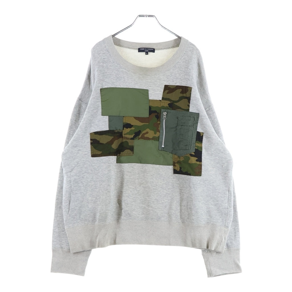 COMME des GARCONS HOMME(コムデギャルソンオム) マルチパッチワーク スウェットクルーネックシャツ トレーナー 裏起毛 グレー HJ-T004 AD2022