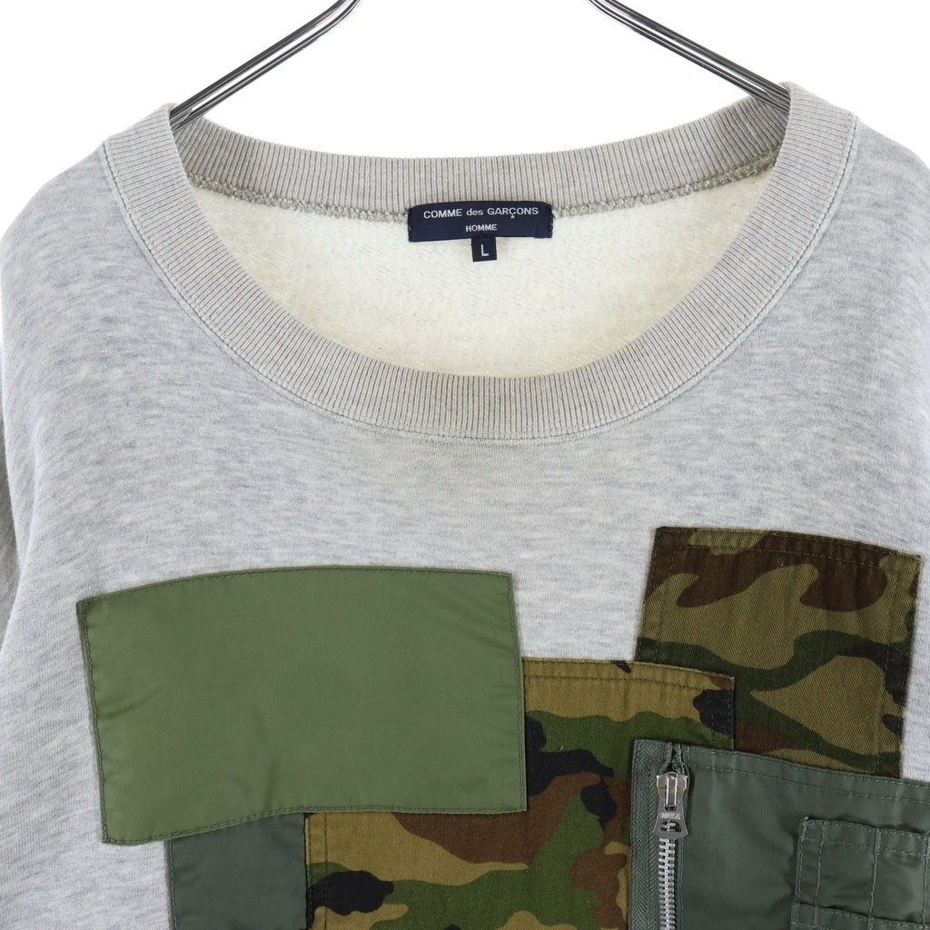 COMME des GARCONS HOMME(コムデギャルソンオム) マルチパッチワーク スウェットクルーネックシャツ トレーナー 裏起毛 グレー HJ-T004 AD2022