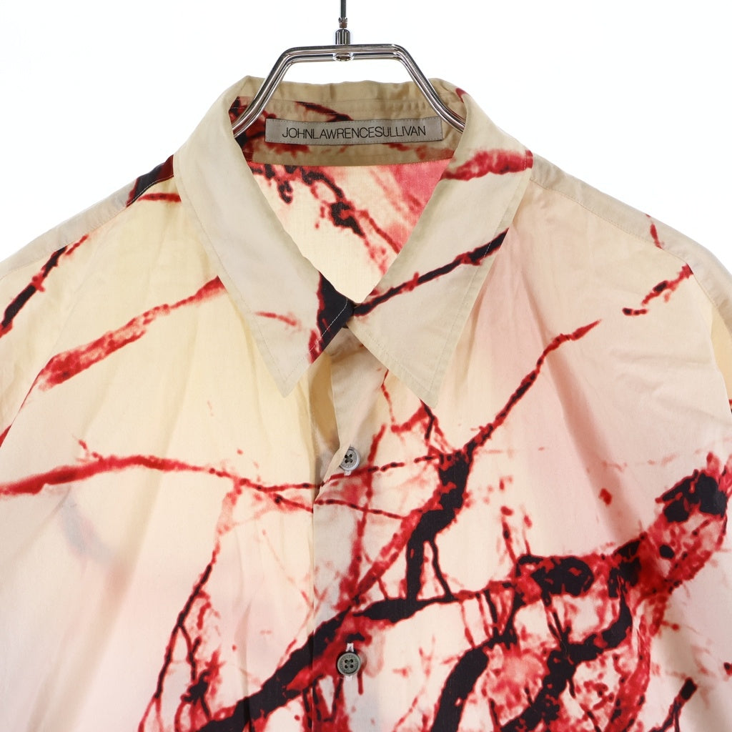 JOHN LAWRENCE SULLIVAN(ジョンローレンスサリバン) 24SS ALL OVER PRINT OVERSIZED SHIRTS 総柄プリント オーバーサイズ長袖シャツ ホワイト/レッド 3A002-0224-22