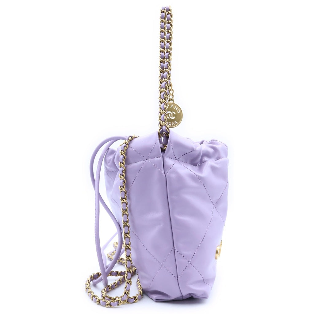 CHANEL(シャネル) シャネル22 ミニ チェーンショルダーバッグ 巾着バッグ ライトパープル ラムスキン プレートシリアル AS3980 ゴールド金具 レディース