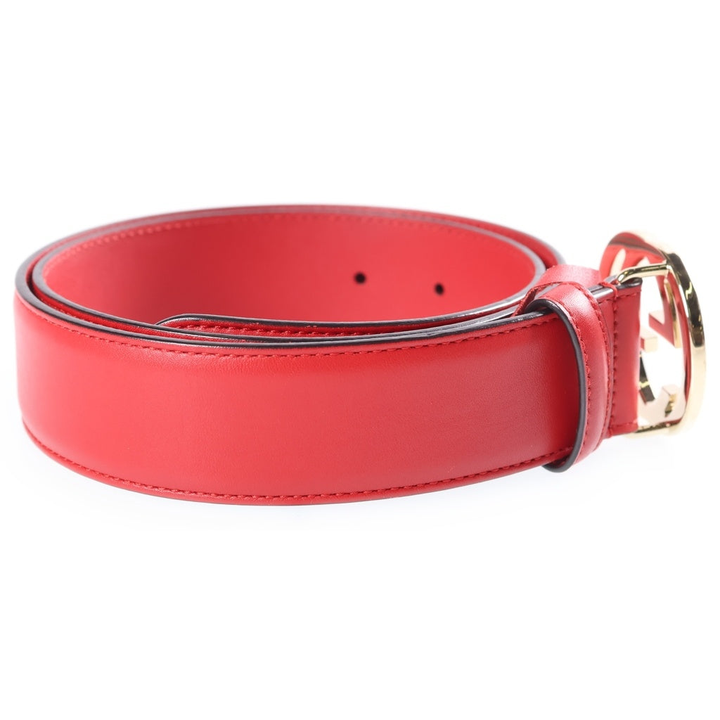 GUCCI(グッチ) インターロッキング レザーベルト レッド 546386 ゴールド金具 レディース