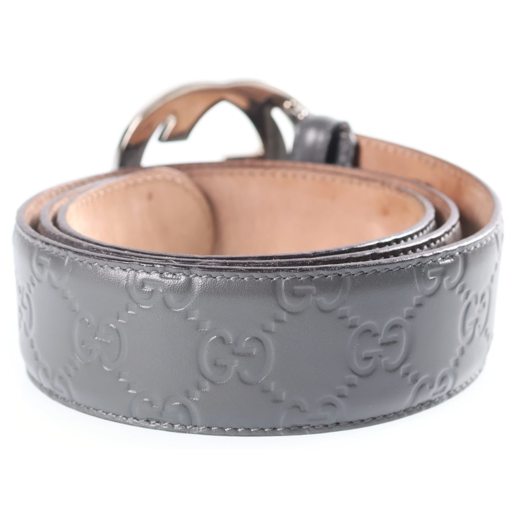 GUCCI(グッチ) インターロッキングG グッチシマ レザーベルト グレー 411924 シルバー金具