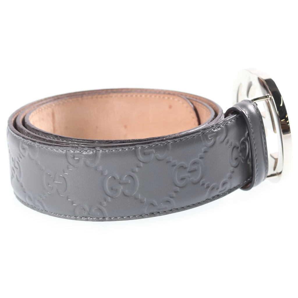 GUCCI(グッチ) インターロッキングG グッチシマ レザーベルト グレー 411924 シルバー金具