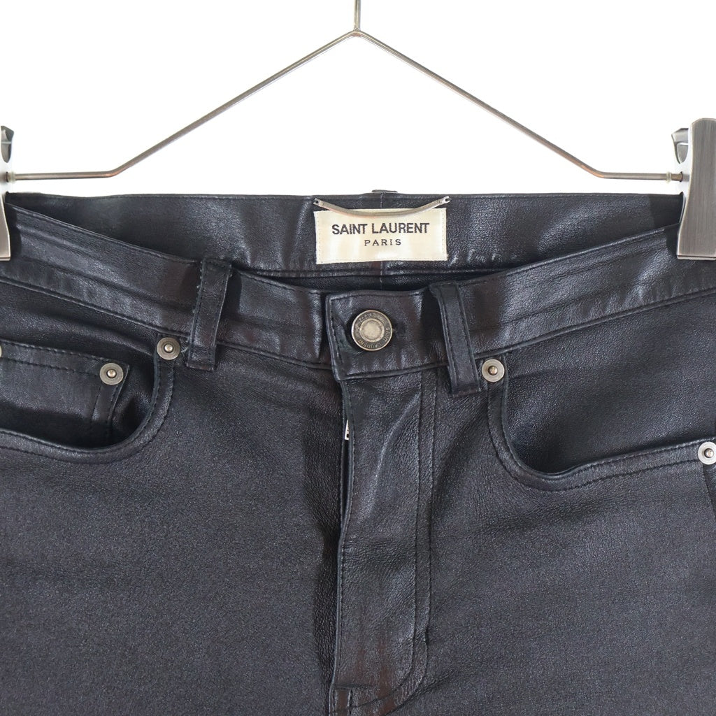 SAINT LAURENT PARIS(サンローランパリ) 22SS LAMB LEATHER SKINNY LONG PANTS ラムレザー スキニーパンツ トラウザー ブラック 484303 Y5RG2