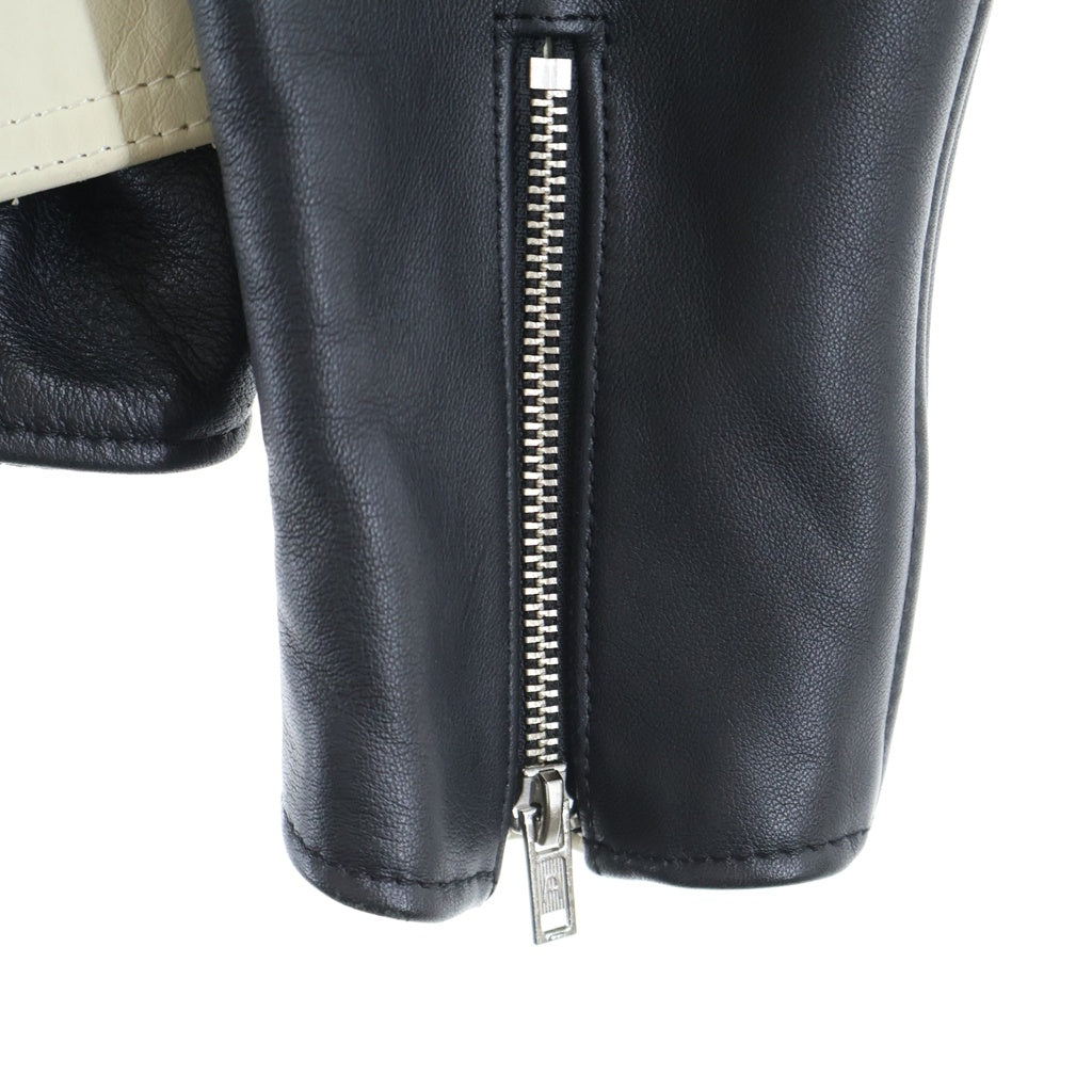 666 LEATHER WEAR(トリプルシックスレザーウェア) ジョニーサンダースカラー ライダースジャケット スティアハイド レザー ブラック/ホワイト LJM-10JTF