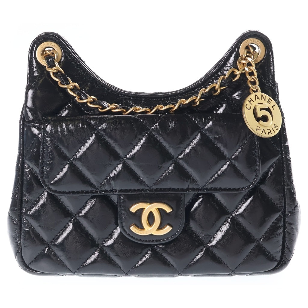 CHANEL(シャネル) スモールホーボーバッグ チェーンショルダーバッグ ブラック カーフスキン プレートシリアル AS4323 ゴールド金具 レディース
