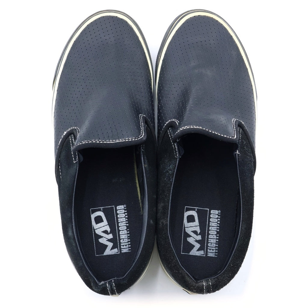 NEIGHBORHOOD(ネイバーフッド) ×MAD FOOT マッドフット レザー スリッポン ローカットスニーカー ブラック US10/28cm