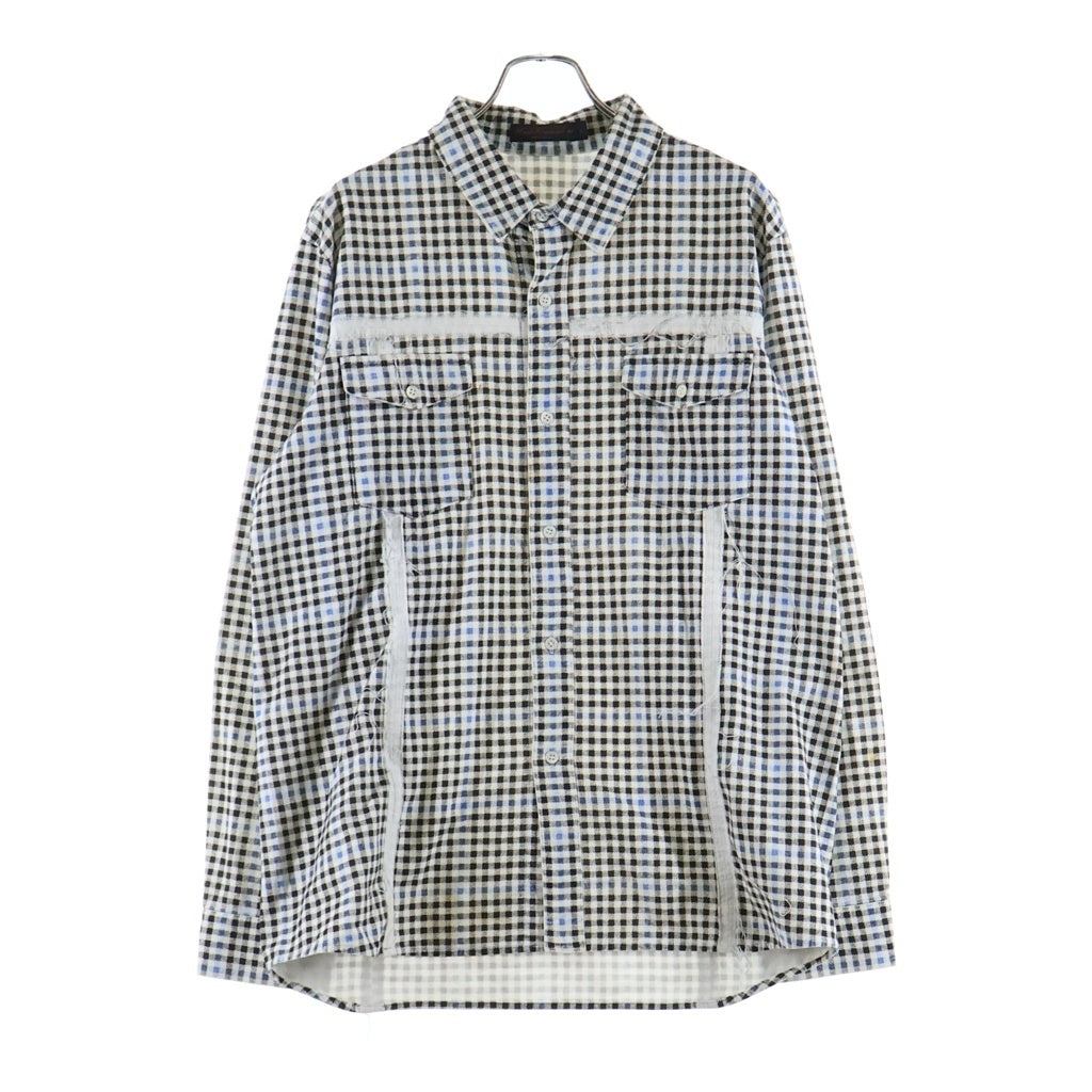 UNDERCOVERISM(アンダーカバイズム) 03SS ×FRAGMENT DESIGN SCAB期 クラッシュ加工 チェック柄 長袖シャツ ホワイト/ブラック V804