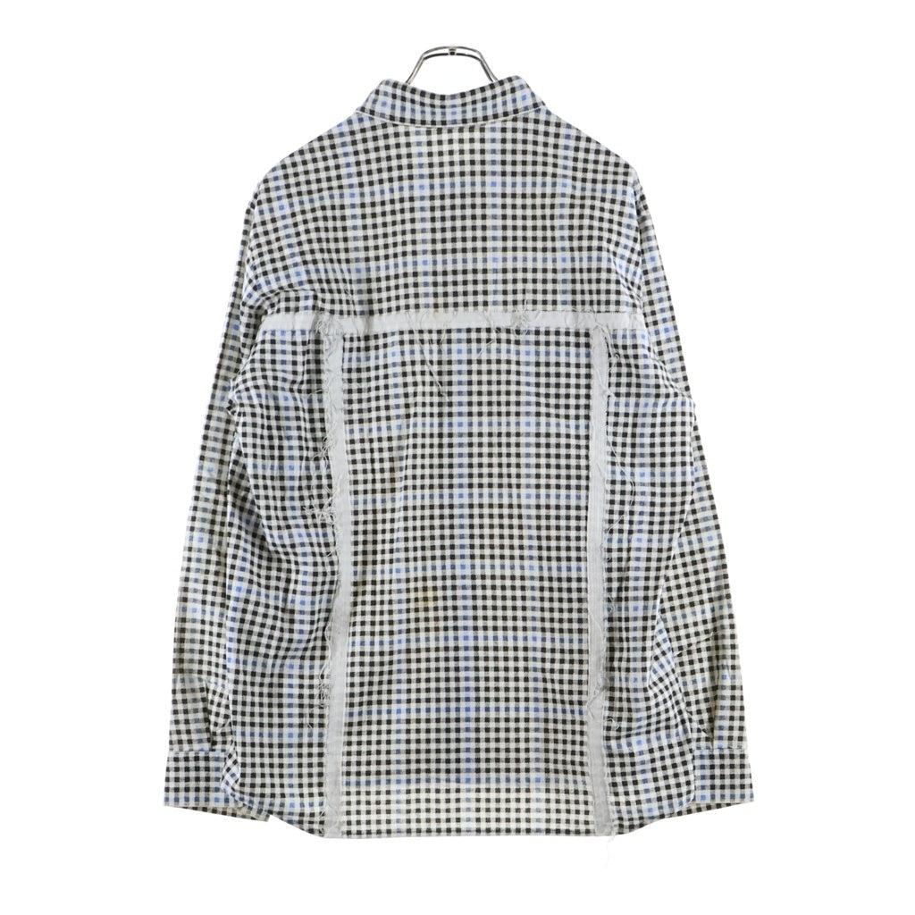 UNDERCOVERISM(アンダーカバイズム) 03SS ×FRAGMENT DESIGN SCAB期 クラッシュ加工 チェック柄 長袖シャツ ホワイト/ブラック V804
