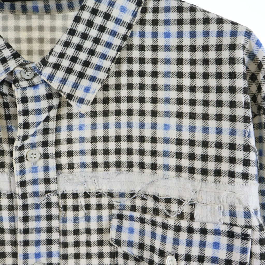 UNDERCOVERISM(アンダーカバイズム) 03SS ×FRAGMENT DESIGN SCAB期 クラッシュ加工 チェック柄 長袖シャツ ホワイト/ブラック V804