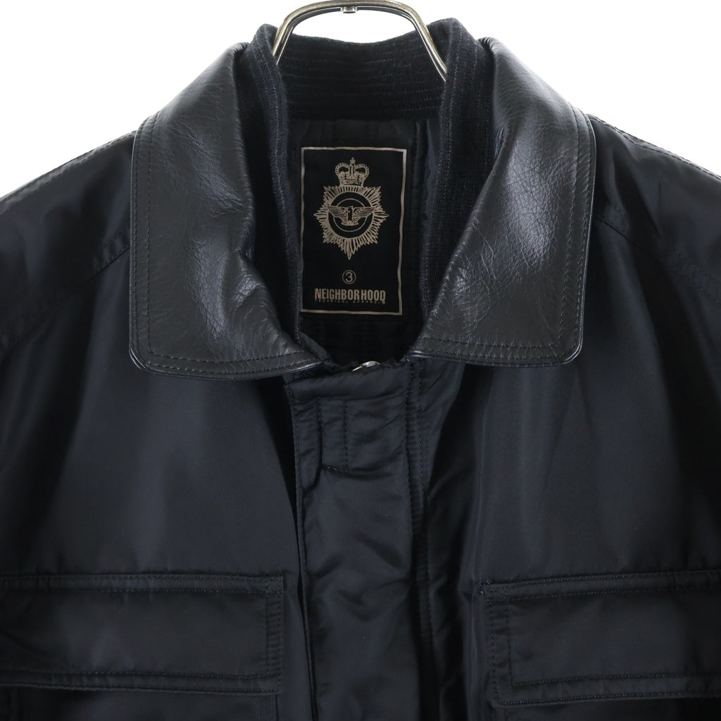 NEIGHBORHOOD(ネイバーフッド) 06AW POLICE N-JKT 中綿入り/襟レザー ナイロン ポリスジャケット ブラック SPNH-JK-11