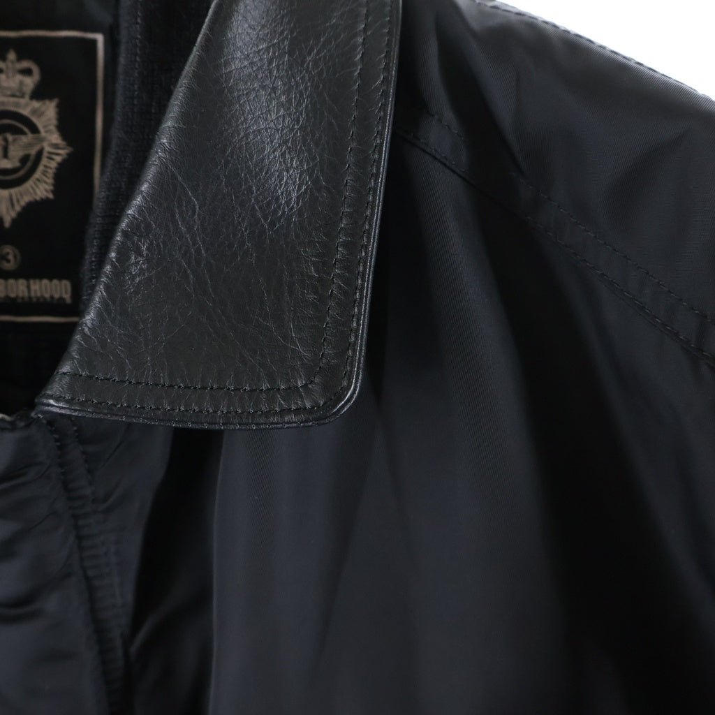 NEIGHBORHOOD(ネイバーフッド) 06AW POLICE N-JKT 中綿入り/襟レザー ナイロン ポリスジャケット ブラック SPNH-JK-11
