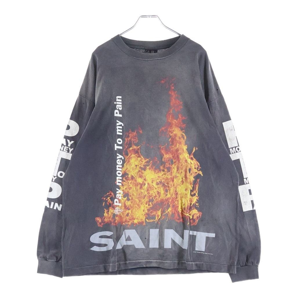 SAINT MICHAEL(セントマイケル) 24SS PTP LS TEE SR TO SS ヴィンテージ加工 プリントロゴ 長袖Tシャツ カットソー ブラック SM-YS8-0000-C50