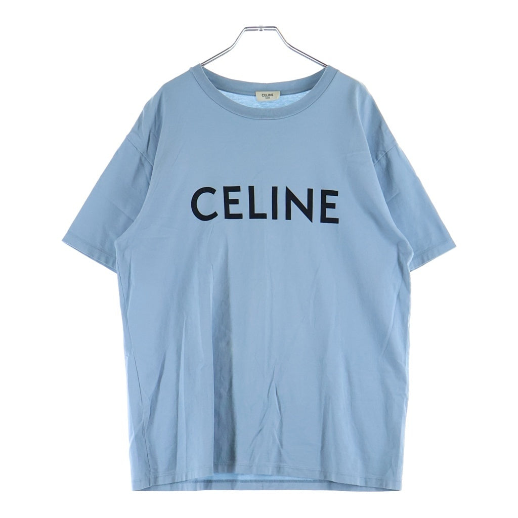 CELINE(セリーヌ) ロゴプリント クルーネック 半袖 Tシャツ カットソー コットン スカイブルー 2X681671Q