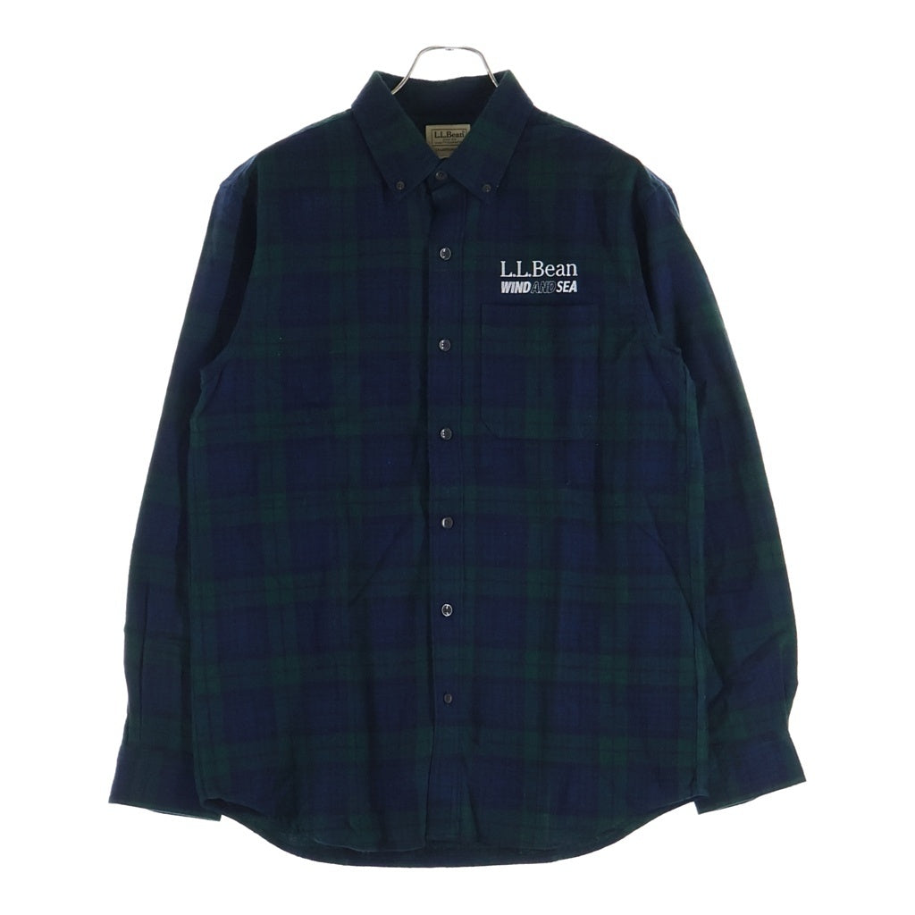 WIND AND SEA(ウィンダンシー) ×L.L.Bean エルエルビーン 刺繍ロゴ フランネル長袖シャツ ブラック/グリーン WDS-C-LLB-24-Q2-02