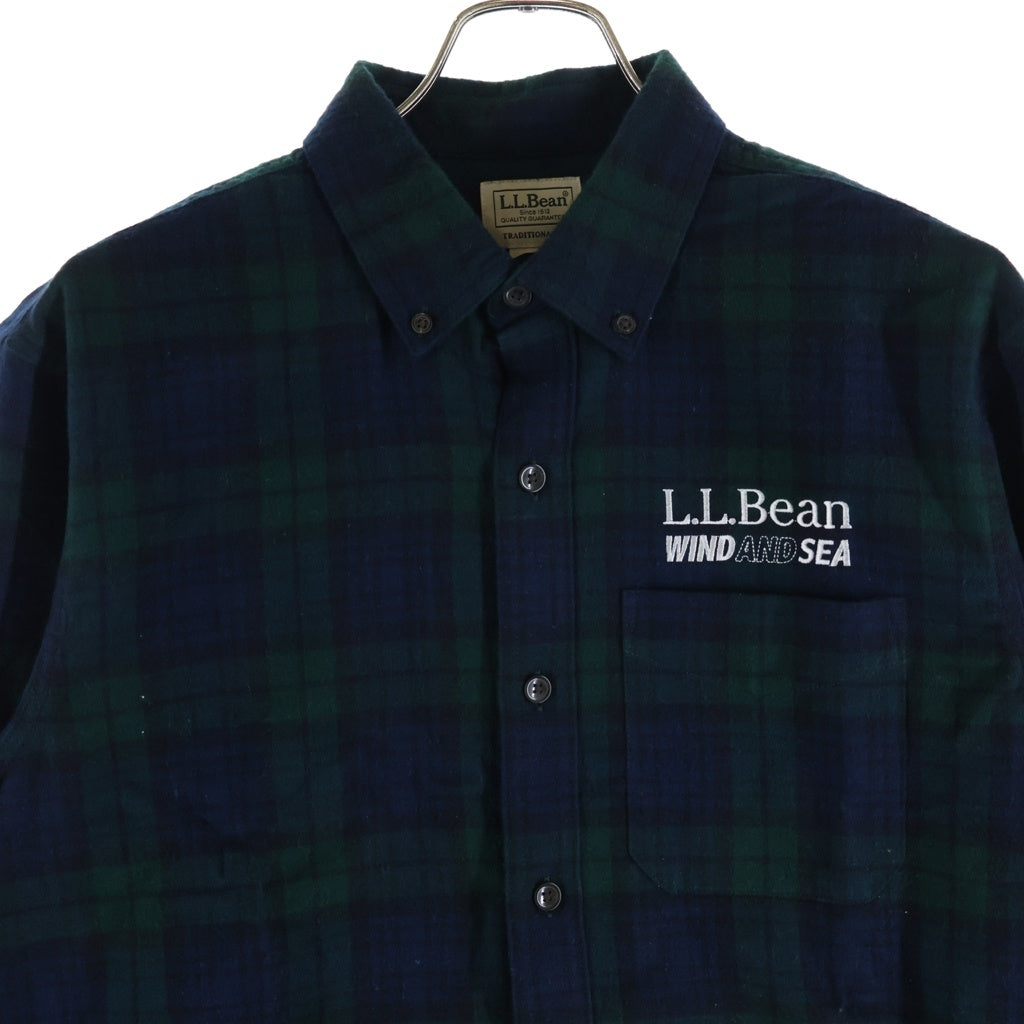 WIND AND SEA(ウィンダンシー) ×L.L.Bean エルエルビーン 刺繍ロゴ フランネル長袖シャツ ブラック/グリーン WDS-C-LLB-24-Q2-02