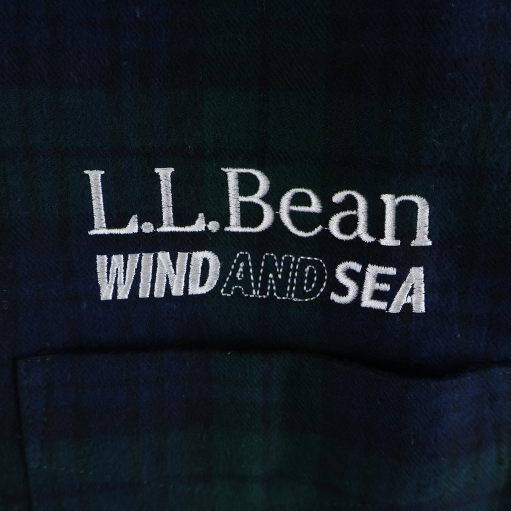 WIND AND SEA(ウィンダンシー) ×L.L.Bean エルエルビーン 刺繍ロゴ フランネル長袖シャツ ブラック/グリーン WDS-C-LLB-24-Q2-02