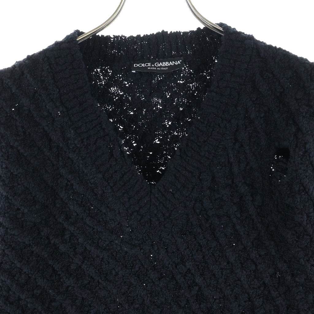 DOLCE & GABBANA(ドルチェアンドガッバーナ) ダメージ加工 ミドルゲージVネックニット ブラック GXC15T JAM6R