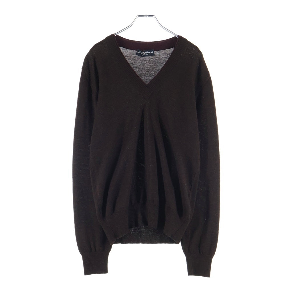 DOLCE & GABBANA(ドルチェアンドガッバーナ) ヴァージンウール Vネック レイヤードニット セーター 薄手 ブラウン G0433K F5R9A