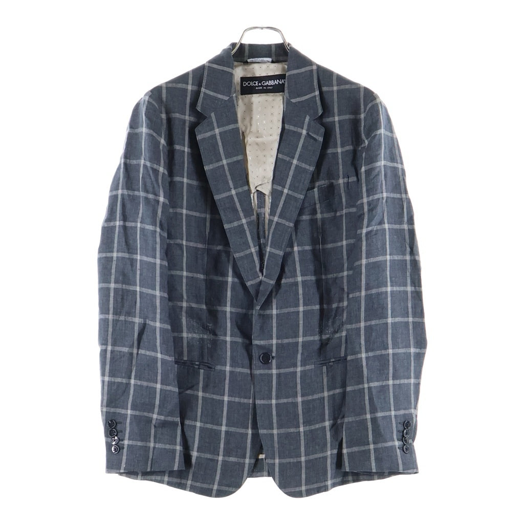 DOLCE & GABBANA(ドルチェアンドガッバーナ) チェック柄 シングルテーラードジャケット リネン グレー G2BJ0T FQ4AJ