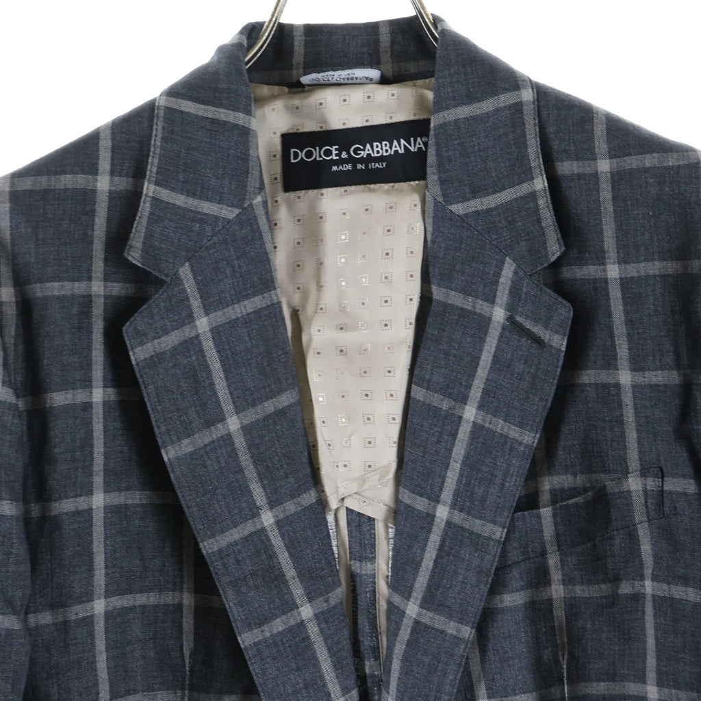 DOLCE & GABBANA(ドルチェアンドガッバーナ) チェック柄 シングルテーラードジャケット リネン グレー G2BJ0T FQ4AJ