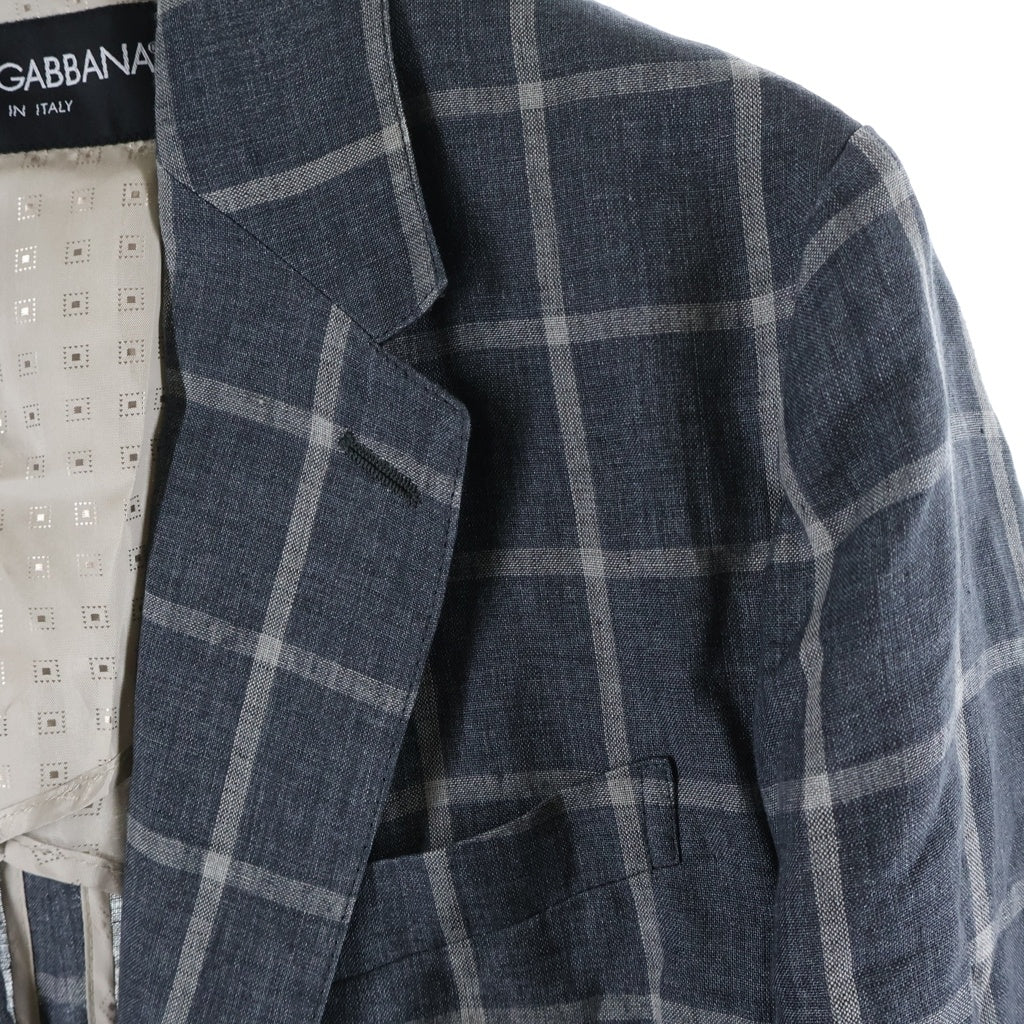 DOLCE & GABBANA(ドルチェアンドガッバーナ) チェック柄 シングルテーラードジャケット リネン グレー G2BJ0T FQ4AJ