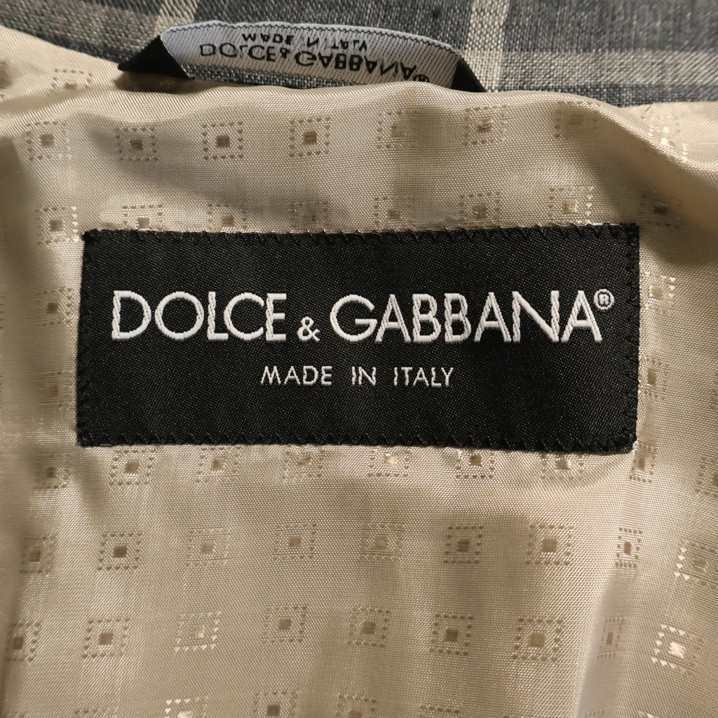 DOLCE & GABBANA(ドルチェアンドガッバーナ) チェック柄 シングルテーラードジャケット リネン グレー G2BJ0T FQ4AJ
