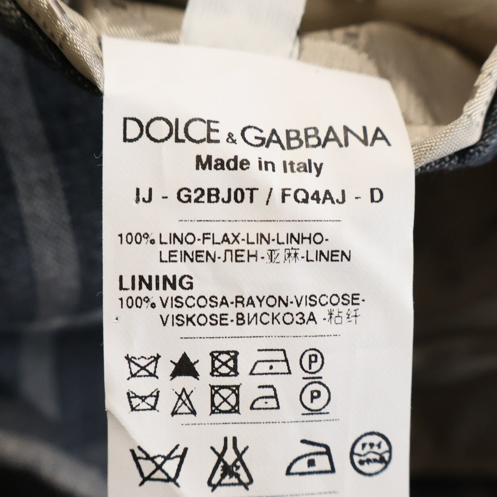DOLCE & GABBANA(ドルチェアンドガッバーナ) チェック柄 シングルテーラードジャケット リネン グレー G2BJ0T FQ4AJ