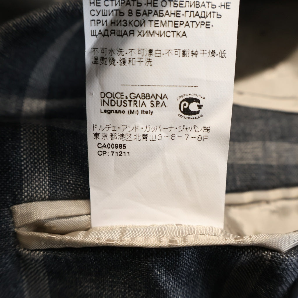 DOLCE & GABBANA(ドルチェアンドガッバーナ) チェック柄 シングルテーラードジャケット リネン グレー G2BJ0T FQ4AJ