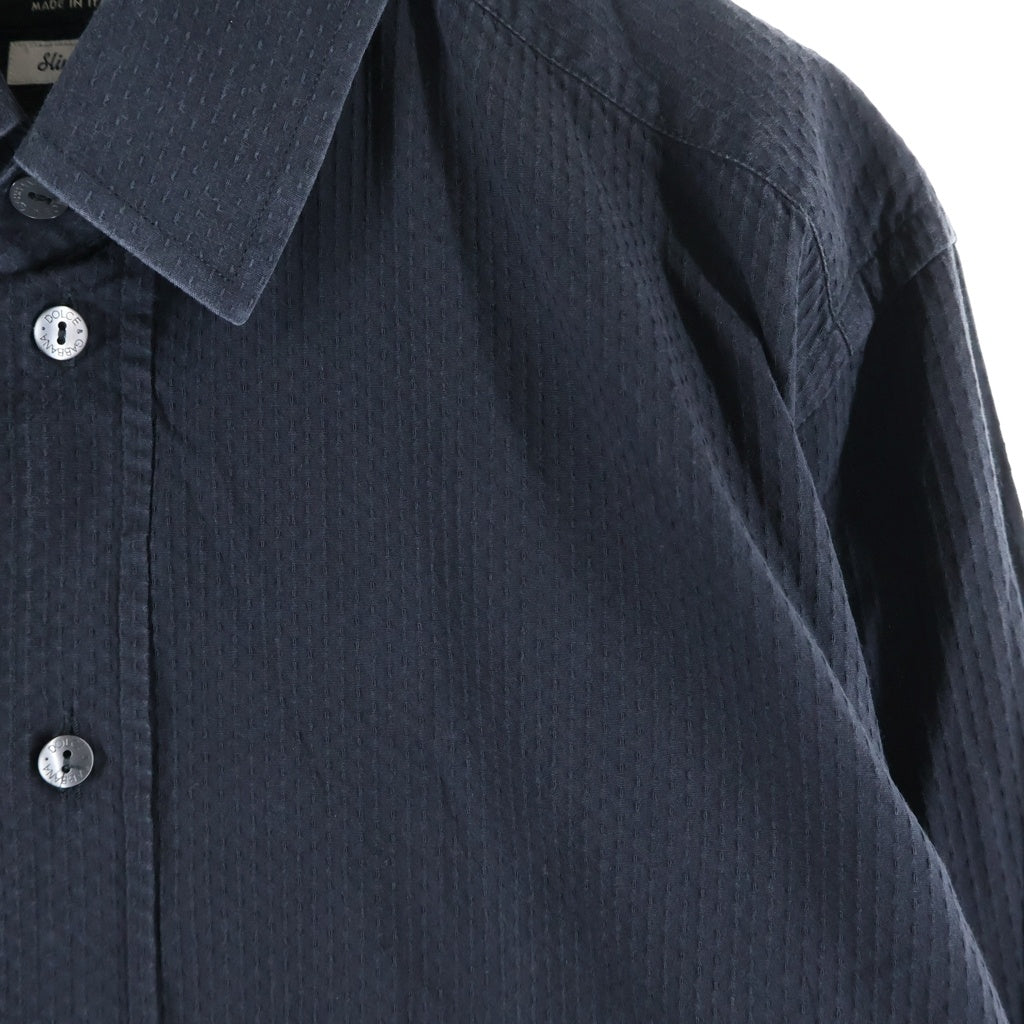 DOLCE & GABBANA(ドルチェアンドガッバーナ) SLIM FIT 刺子ストライプ カジュアル長袖シャツ ブラック G5371Z FMEAB