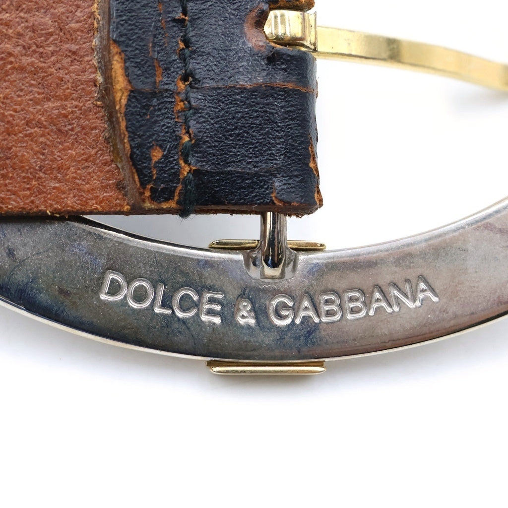 DOLCE & GABBANA(ドルチェアンドガッバーナ) オーバルバックル レザーベルト シルバー/ブラウン