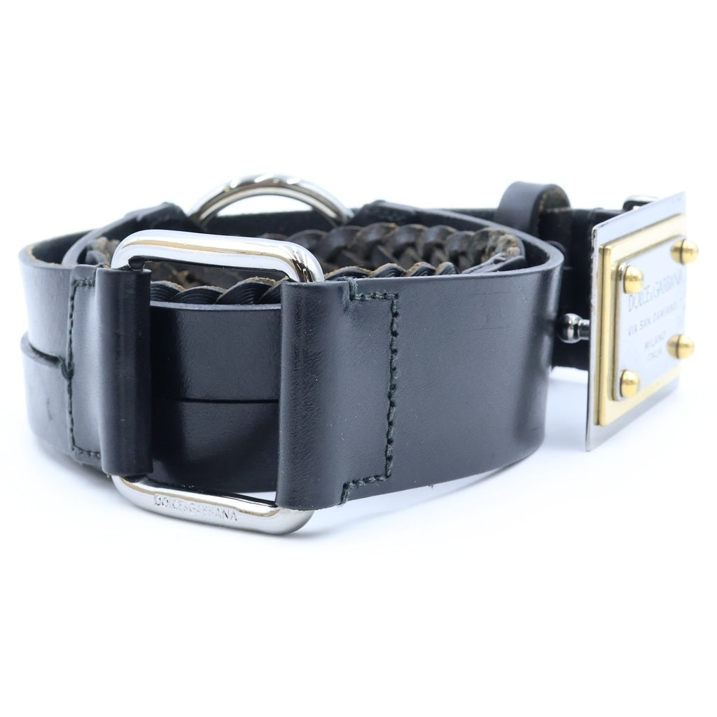 DOLCE & GABBANA(ドルチェアンドガッバーナ) スクエアバックル メッシュ混合ベルト ブラック/シルバー