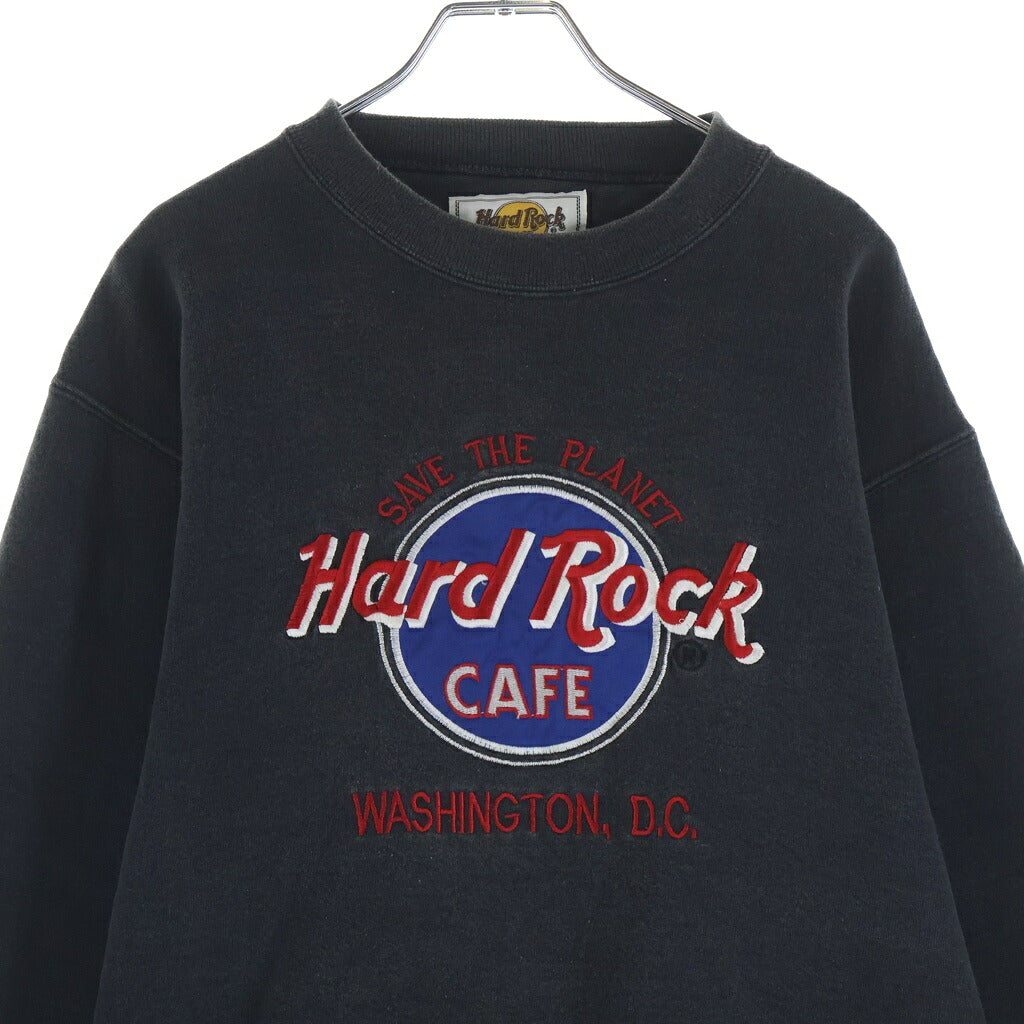NO BRAND(ノーブランド) 【Hard Rock Cafe(ハードロックカフェ)】ロゴ刺繍 スウェットクルーネックシャツ トレーナー ブラック